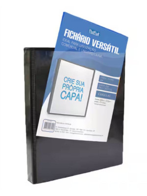 FICHÁRIO UNIVERSITÁRIO EM PVC, C/BOLSA EXTERNA PERSONALIZÁVEL, 4 ARGOLAS, DORSO 4 CM, PRETO