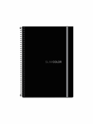 CADERNO COLEGIAL SLIM COLOR, 80 FLS, ESPIRALADO, CAPA EM PP, FECHAMENTO C/ELÁSTICO, PRETO