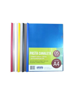 PASTA PP CANALETA CORES SORTIDAS (FUMÊ, CRISTAL E AZUL) FORMATO A4