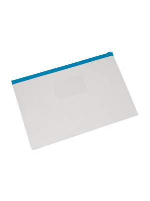 PASTA ZIP EM PVC CRISTAL GRANDE COM ZIPER AZUL (360MM X 244MM)