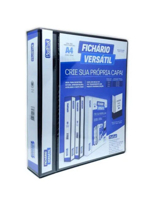 FICHÁRIO VERSÁTIL 60MM C/4 ARGOLAS, EM PVC PRETO, CAPA E DORSO PERSONALIZÁVEL, CAPACIDADE P/420 FLS, FORMATO A4